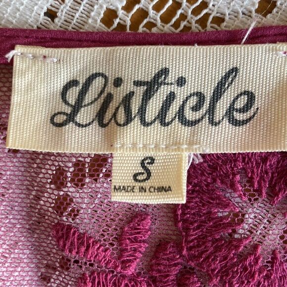 Plum Color Listicle Embroidered Lace Open Cardigan Size S - Picture 9 of 11